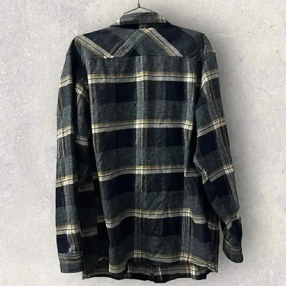 Burnside Shirt Men's Large Blue Plaid Flannel Button Front Patch dirtlabs Adult - Picture 2 of 16